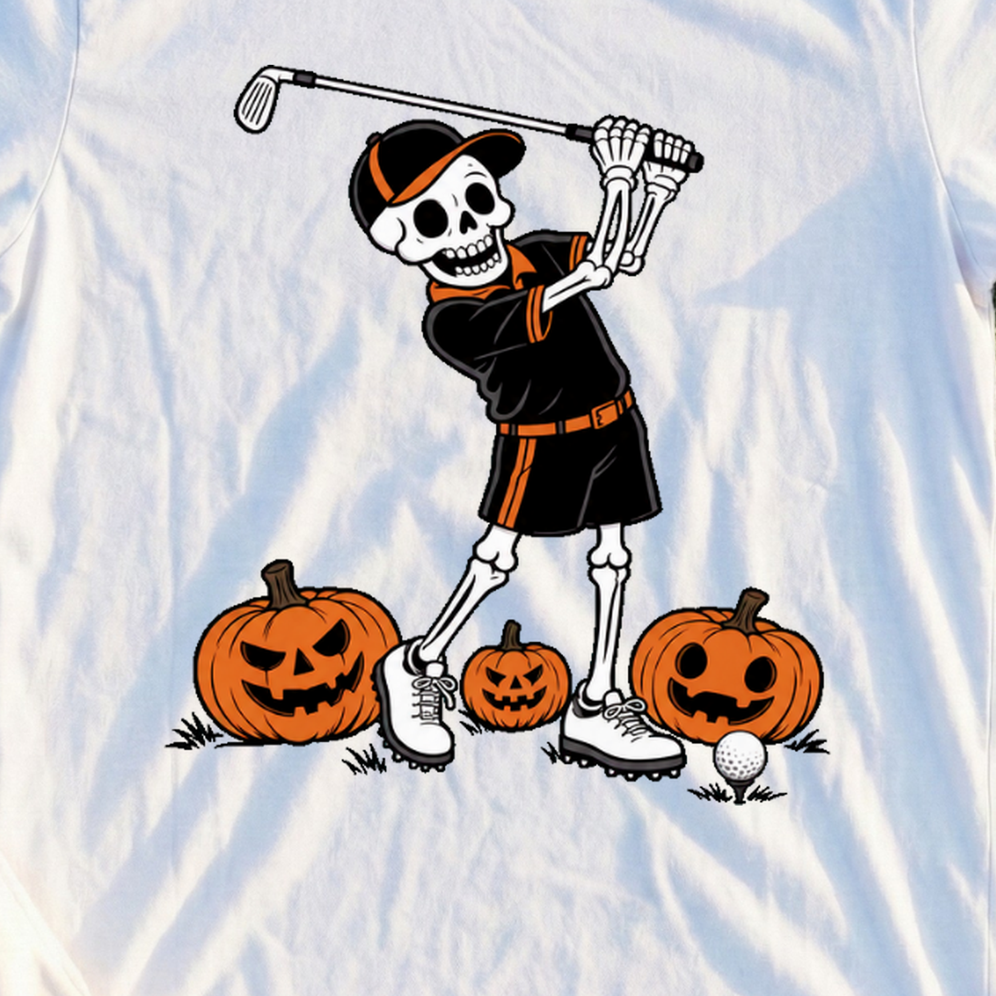 Swing Or Treat Tee, print close-up on White