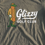 Glizzy Golf Club Premium Tee, print close-up on Moss