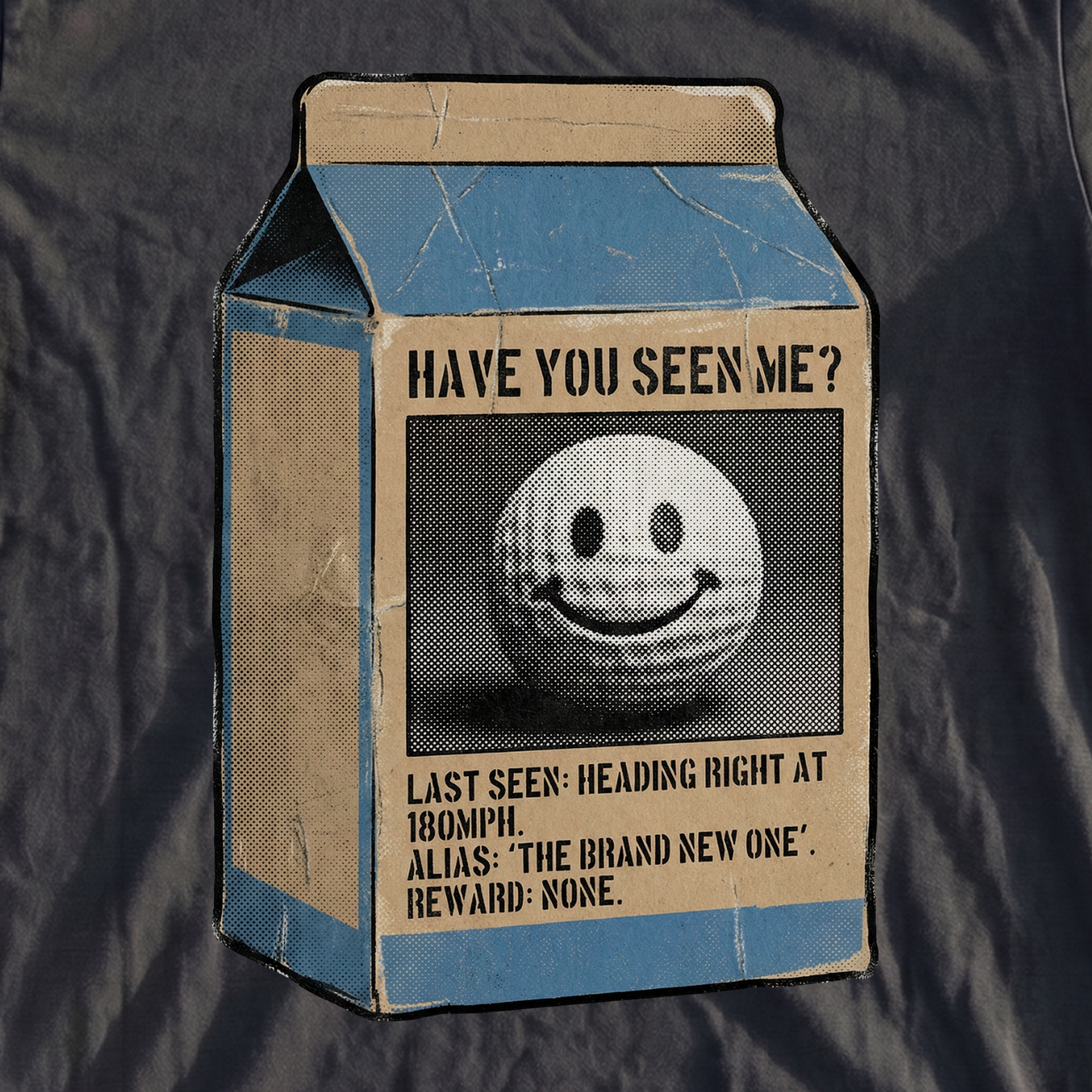 Have You Seen Me Heavyweight Tee, print close-up on Pepper