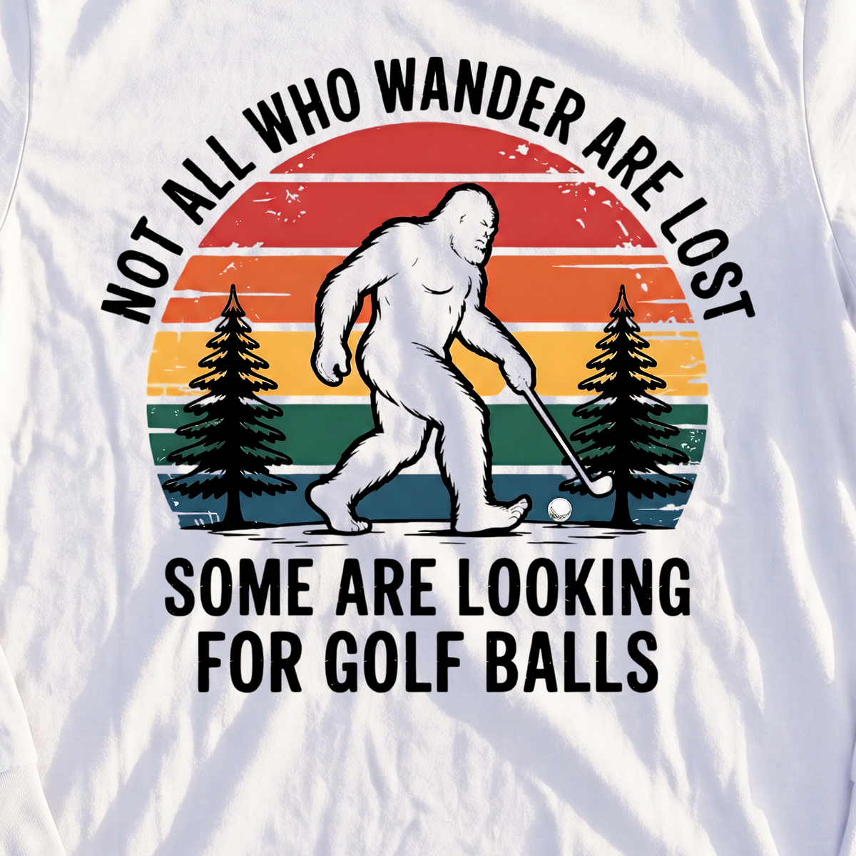 Wandering Sasquatch Long Sleeve Tee, print close-up on White
