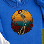 Skeleton Swing Sunset Hoodie, print close-up on Royal