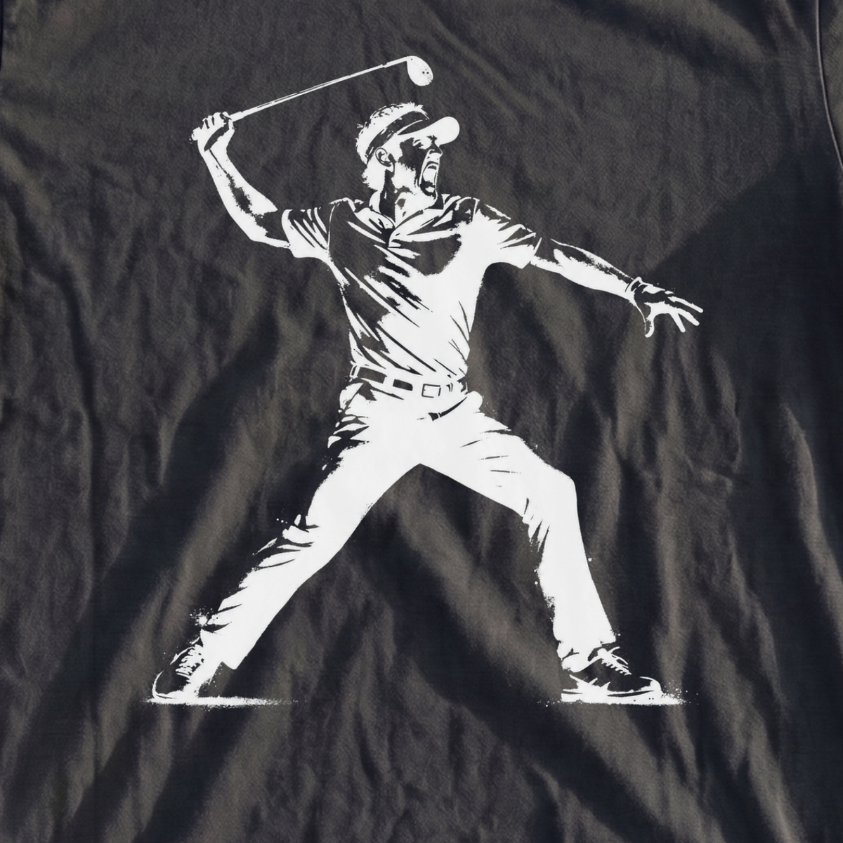 Angry Golfer Heavyweight Tee, print close-up on True Navy