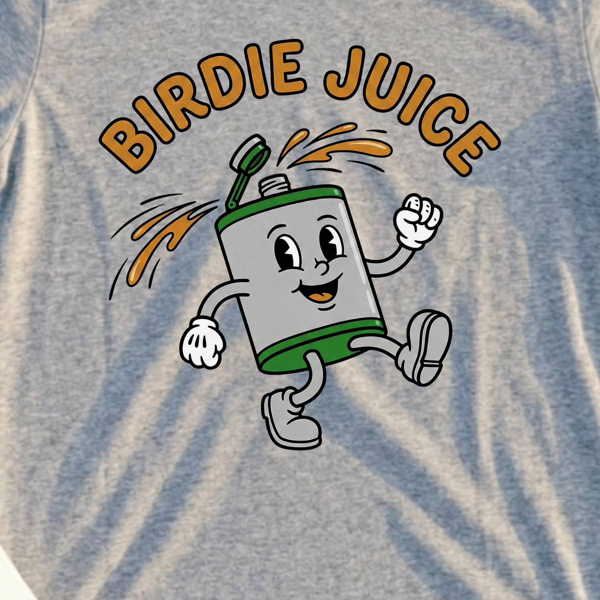 Birdie Juice Flask Tee, print close-up on Sport Grey