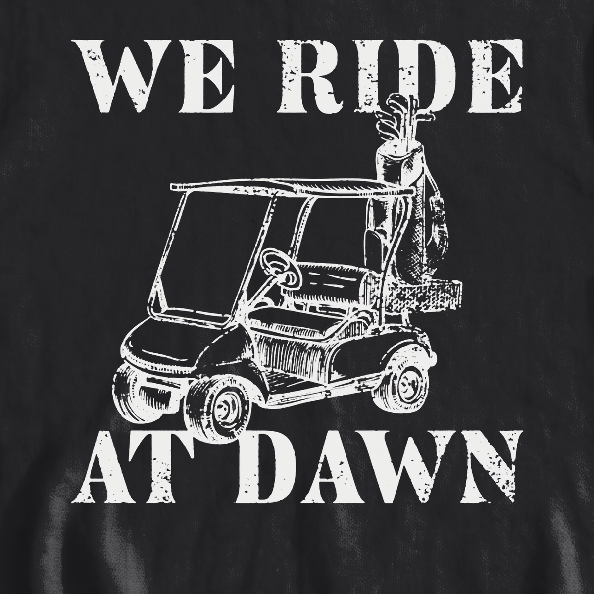 We Ride At Dawn Cart Sweatshirt, print close-up on Black