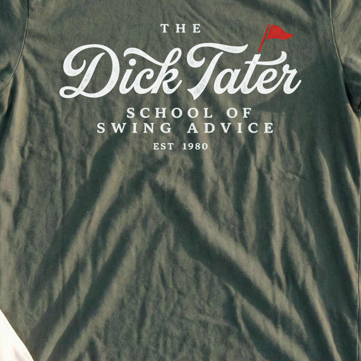 Dick Tater School Tee, print close-up on Military Green