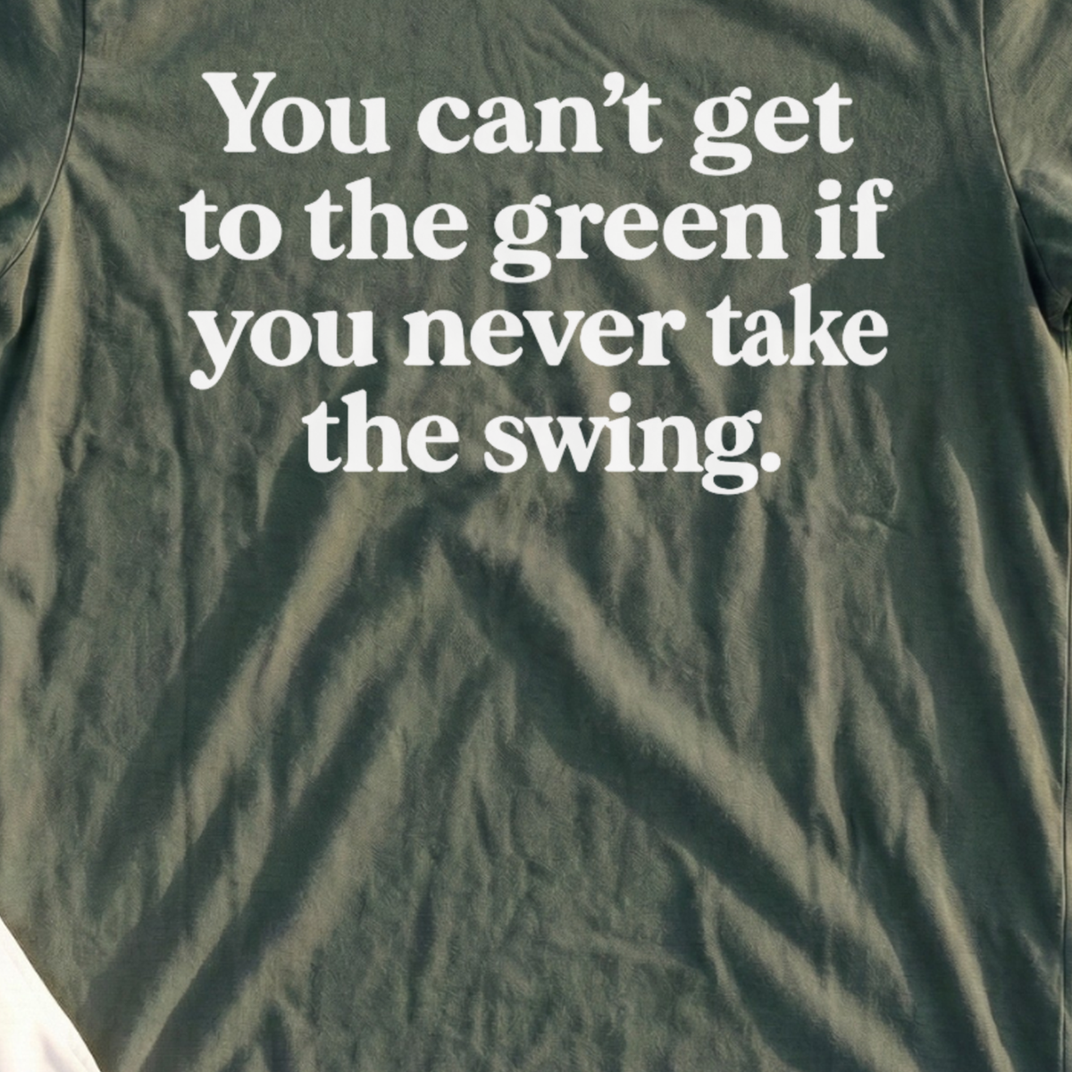 Take The Swing Tee, print close-up on Military Green