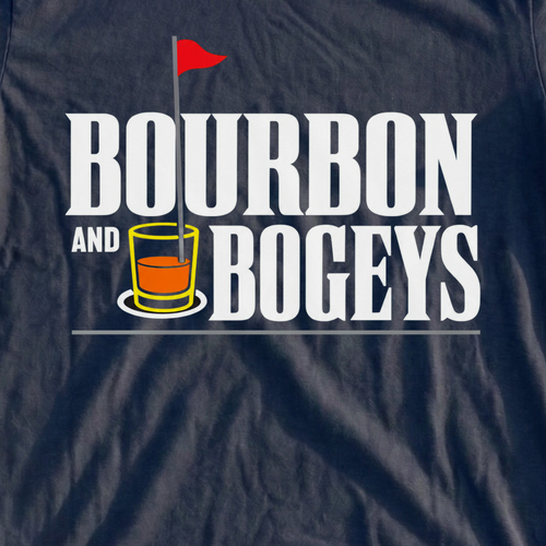Bourbon And Bogeys Tee, print close-up on Navy