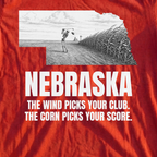 Nebraska The Wind Picks Your Club The Corn Picks Your Score Tee, print close-up on Red