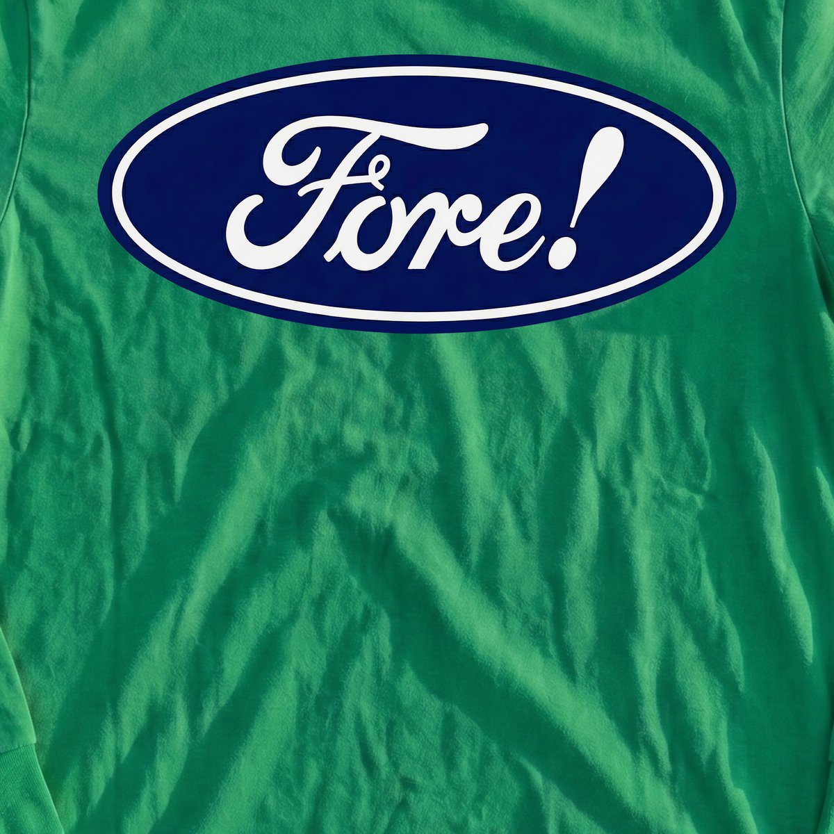 Fore! Logo Long Sleeve Tee, print close-up on Irish Green