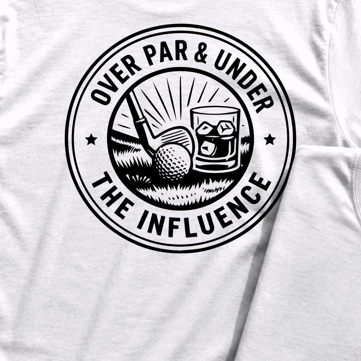 Over Par & Under The Influence Back Print Tee, print close-up on White