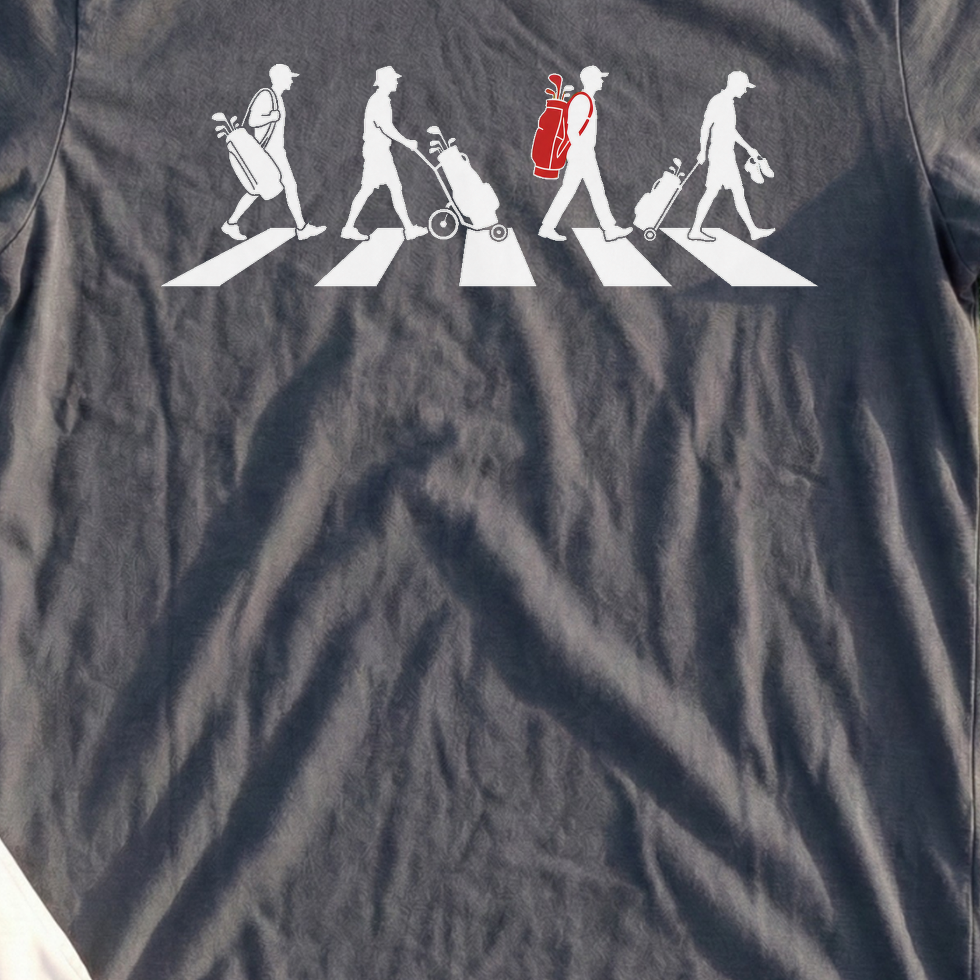 The Crossing Tee, print close-up on Dark Heather
