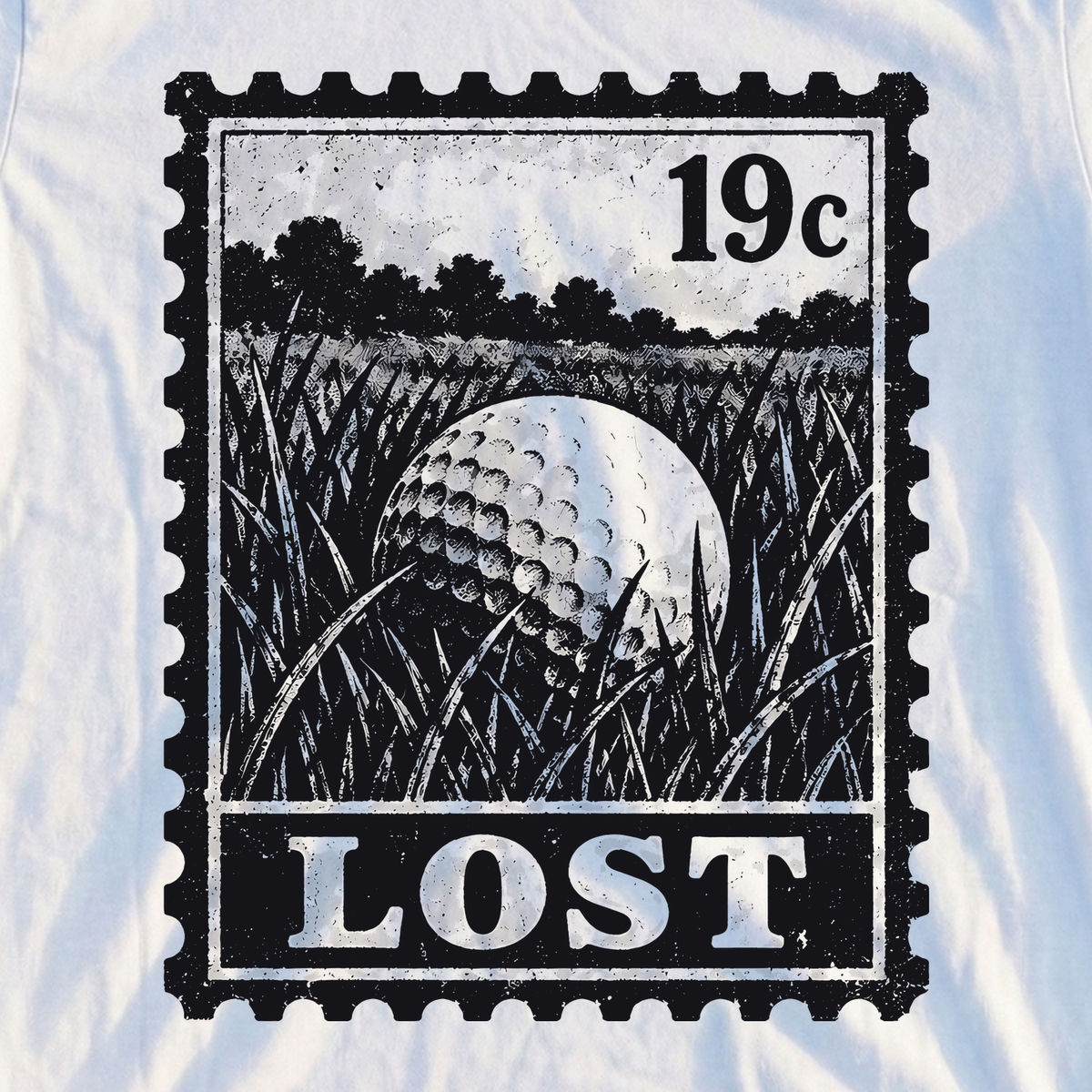Lost Ball Stamp Tee, print close-up on White