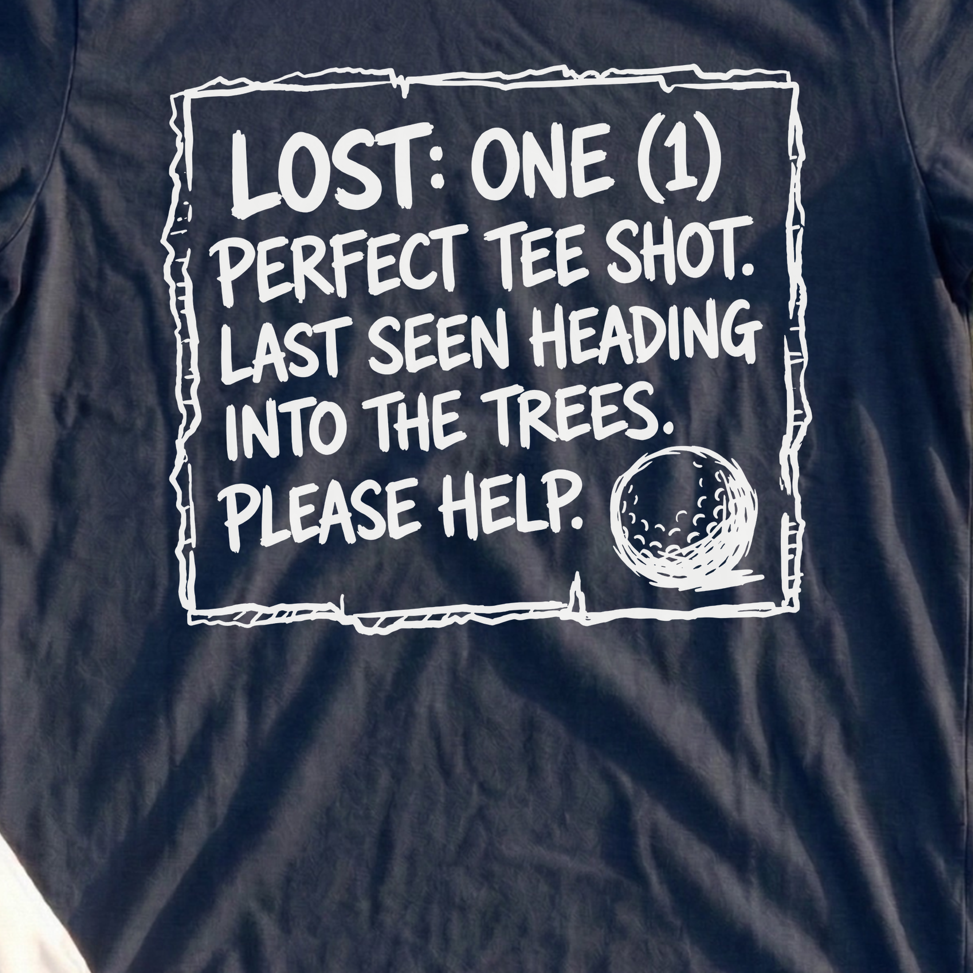 Lost: 1 Perfect Tee Shot Tee, print close-up on Navy