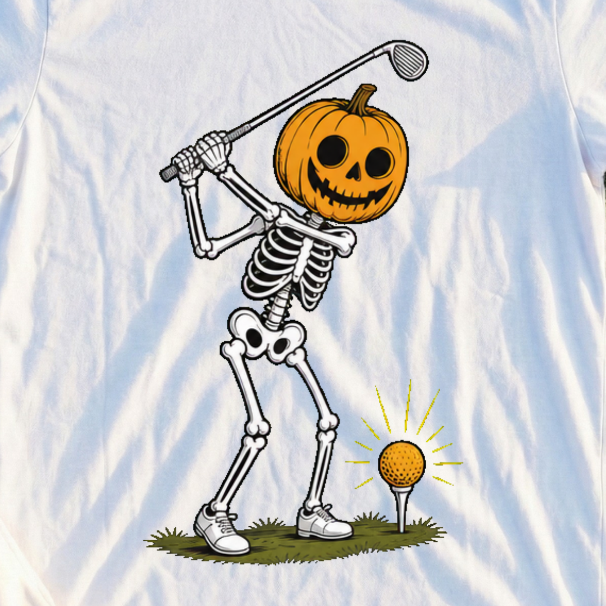 Pumpkin Head Swing Tee, print close-up on White