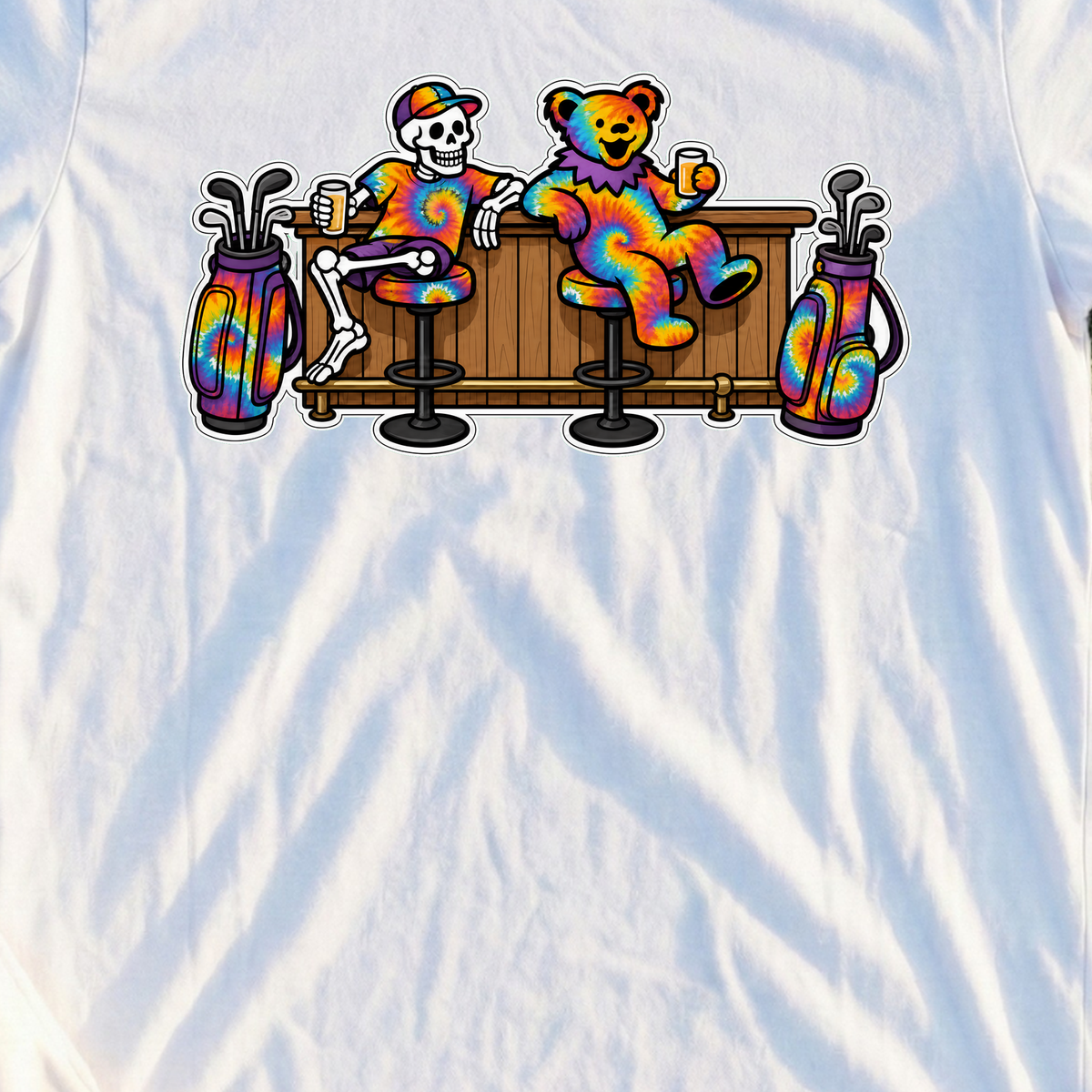 The 19th Hole Crew Tee, print close-up on White