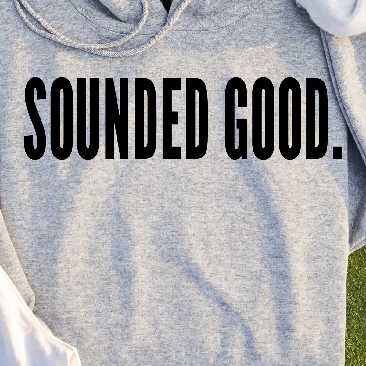 SOUNDED GOOD Hoodie, print close-up on Sport Grey