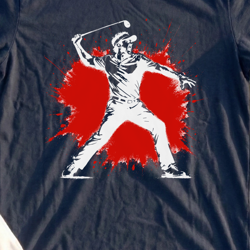 Angry Golfer Color Splash Tee, print close-up on Navy