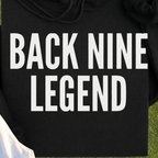 BACK NINE LEGEND Hoodie, print close-up on Black