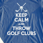 Keep Calm And Throw Clubs Tee, print close-up on Royal