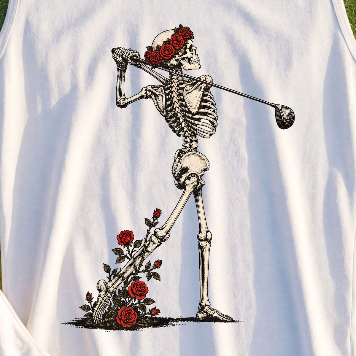 Rose Skeleton Follow Through Tank, print close-up on White
