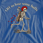 Off To Lose Some Balls Tee, print close-up on Royal