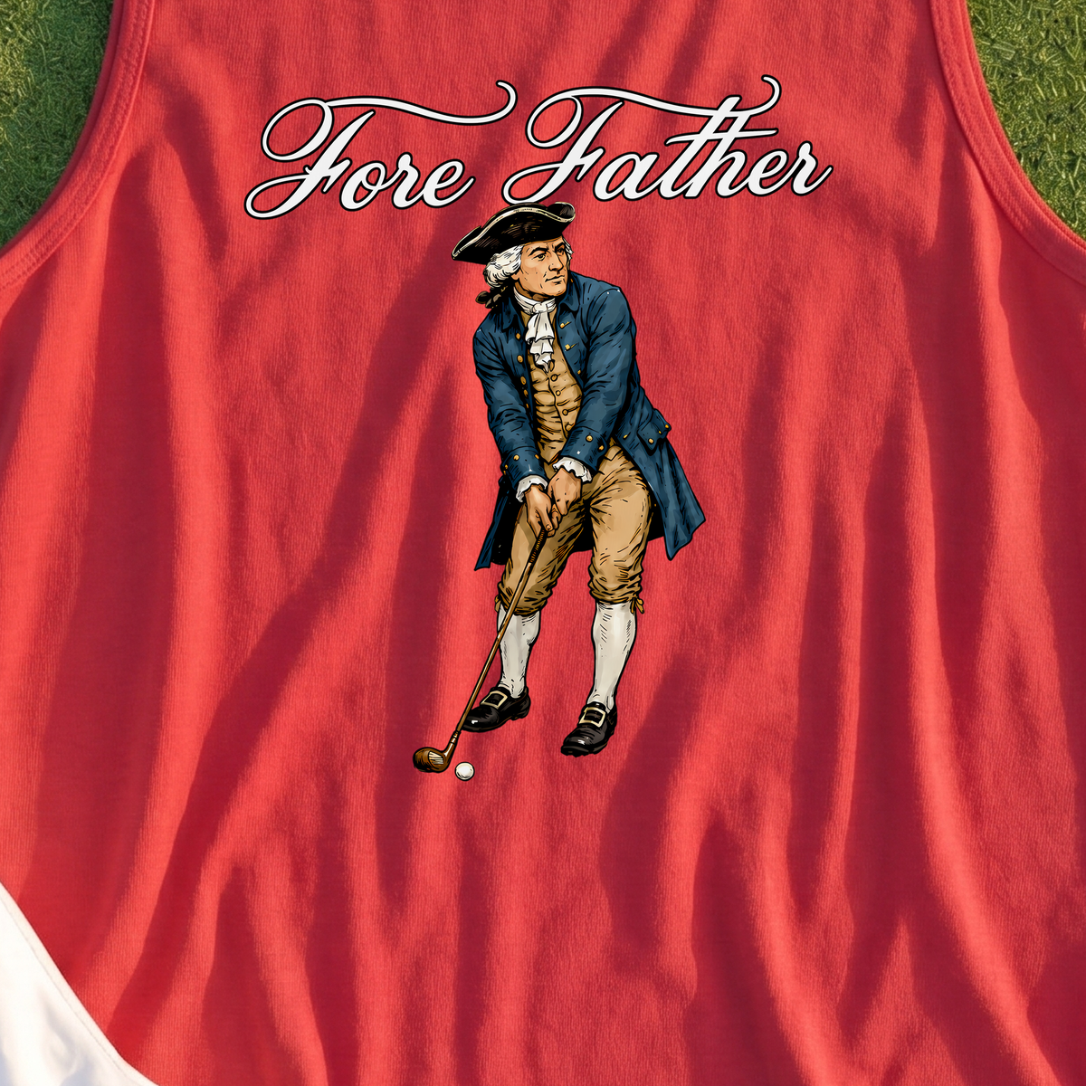Fore Father Tank, print close-up on Red