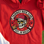 Fairway Rock Club Hoodie, print close-up on Red