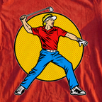 Angry Golfer Pop Art Tee, print close-up on Red
