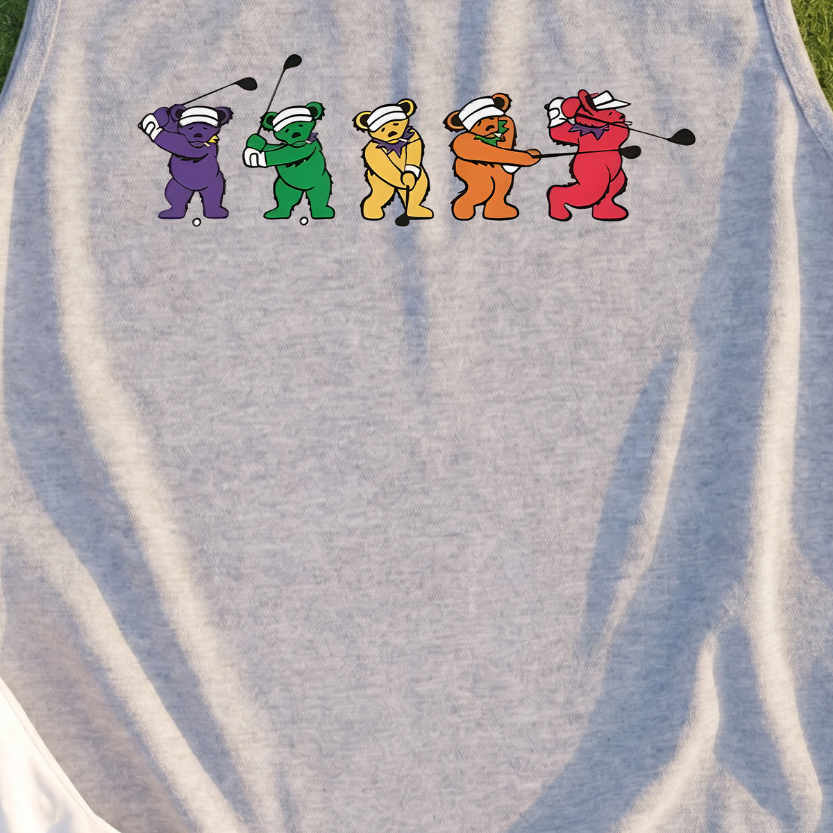 Golf Swing Bears Tank, print close-up on Sport Grey