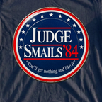 Judge Smails '84 Campaign Button Tee, print close-up on Navy