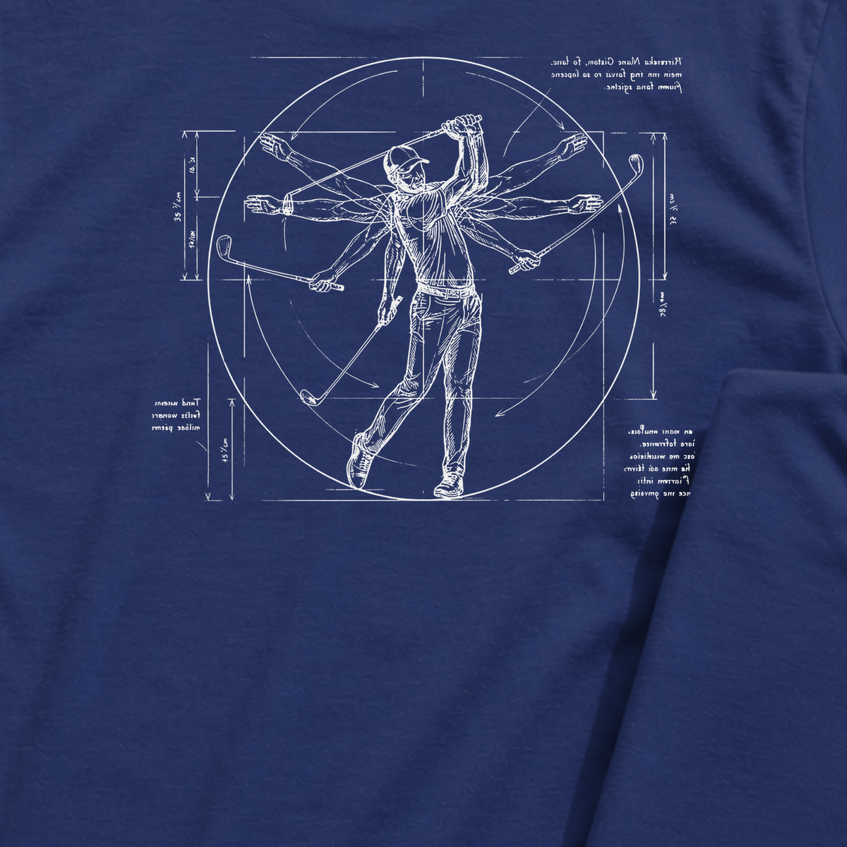 Da Vinci Swing Back Print Tee, print close-up on Navy