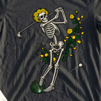 Yellow Rose Skeleton Swing Tee, print close-up on Black