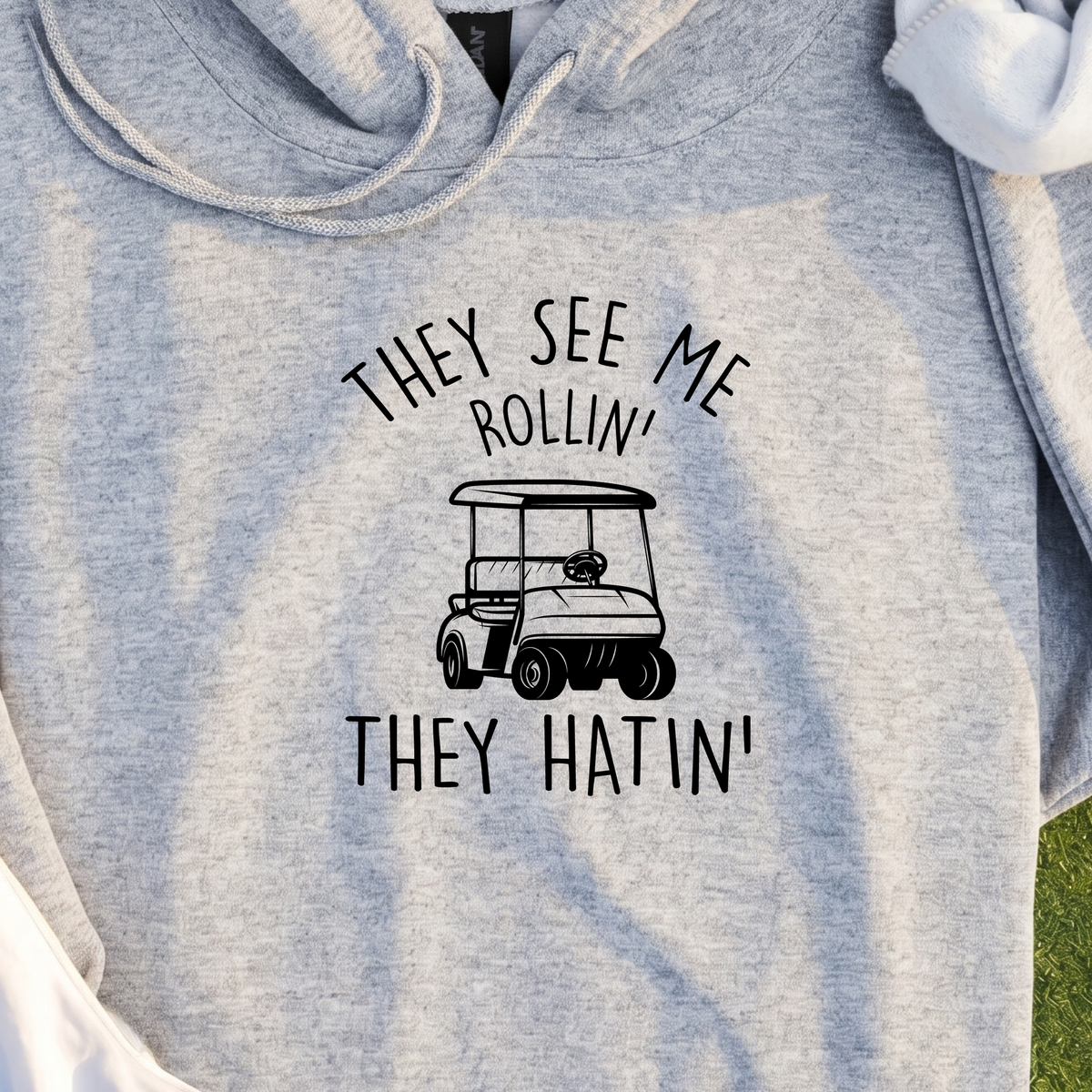 They See Me Rollin Hoodie, print close-up on Sport Grey
