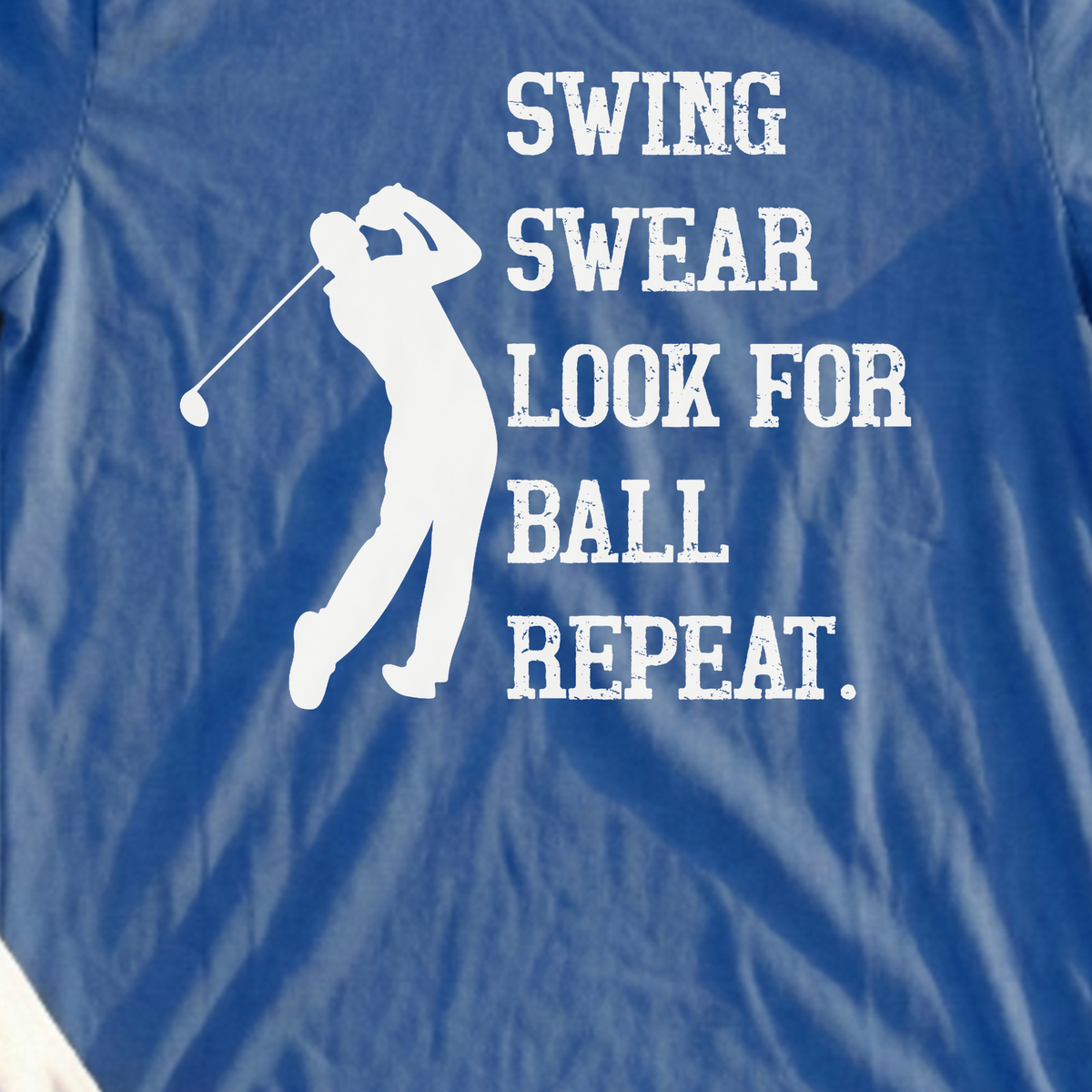 Swing Swear Repeat Tee, print close-up on Royal