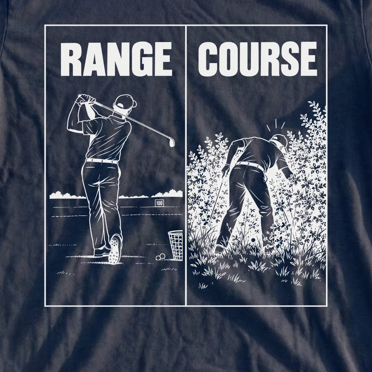 Range Vs Course Tee, print close-up on Navy