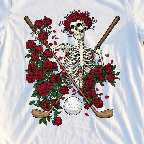 Rose Skeleton Crest Tee, print close-up on White