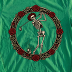 Rose Skeleton Crest Long Sleeve Tee, print close-up on Irish Green
