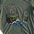 Clifftop Tee, print close-up on Military Green