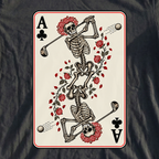 Rose Skeleton Ace Of Clubs Tee, print close-up on Black