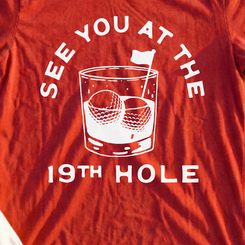 See You At The 19th Hole Tee, print close-up on Red