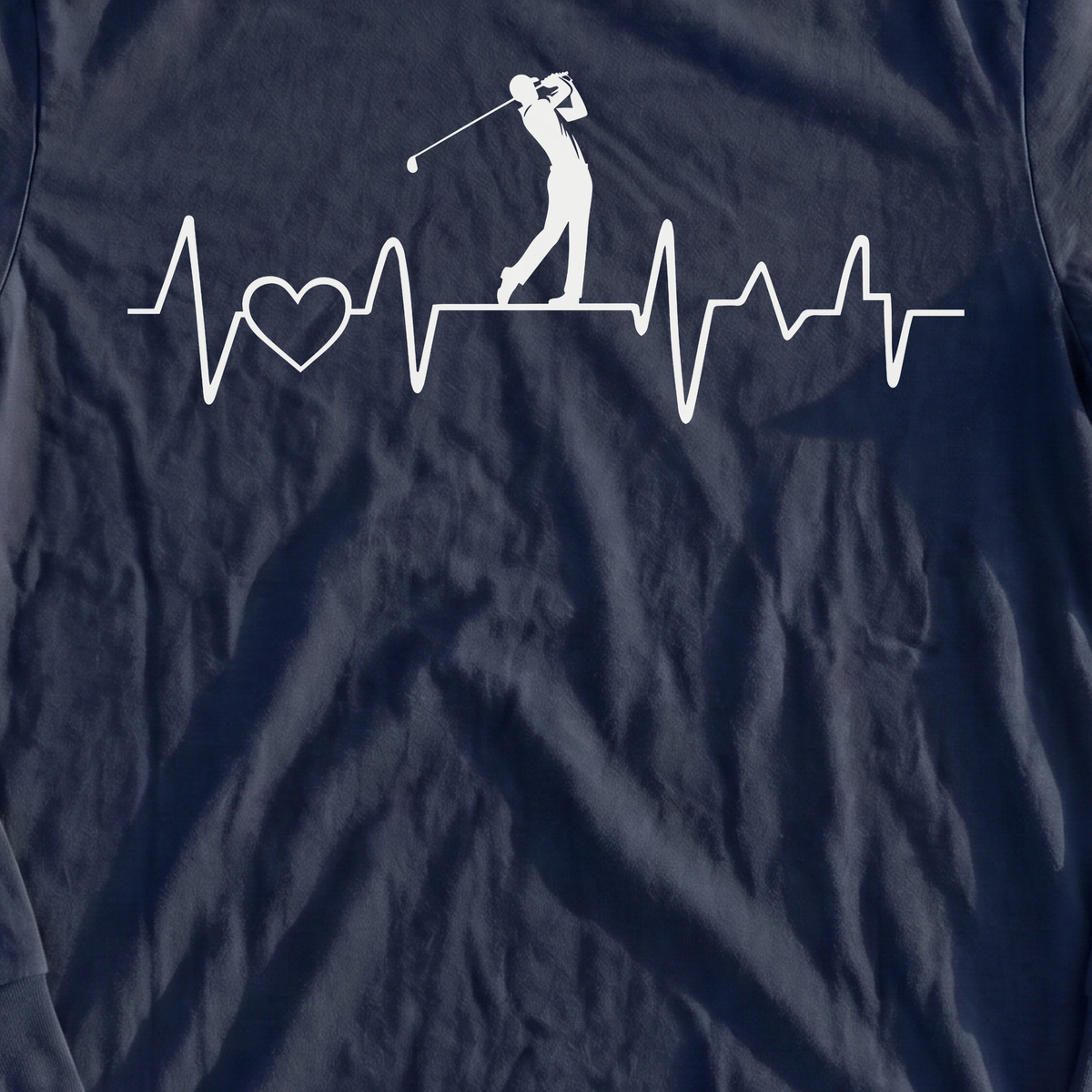 Golf Heartbeat Line Long Sleeve Tee, print close-up on Navy