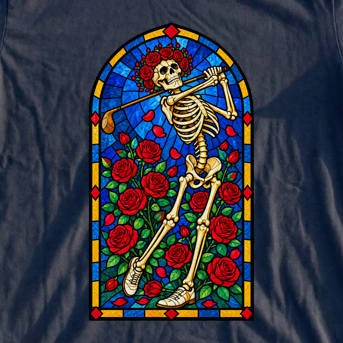 Swing Eternal Stained Glass Tee, print close-up on Navy