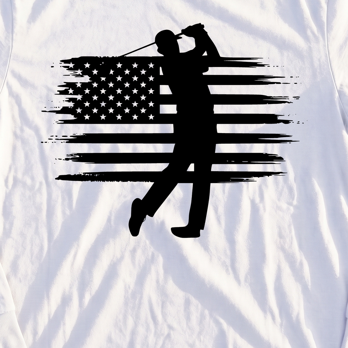 USA Flag Golfer Long Sleeve Tee, print close-up on White