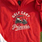 Golf Cart Princess Hoodie, print close-up on Red
