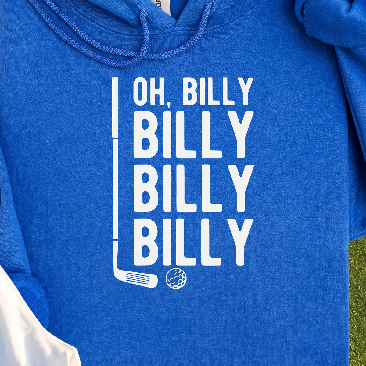 Billy Billy Billy Hoodie, print close-up on Royal