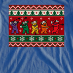 Golf Swing Bears Ugly Sweater Tee, print close-up on Royal