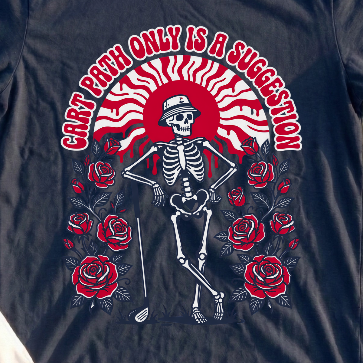 Cart Path Suggestion Tee, print close-up on Navy