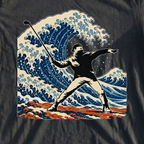 Club Thrower Great Wave Tee, print close-up on Black
