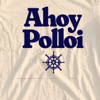 Ahoy Polloi Premium Tee, print close-up on Ivory