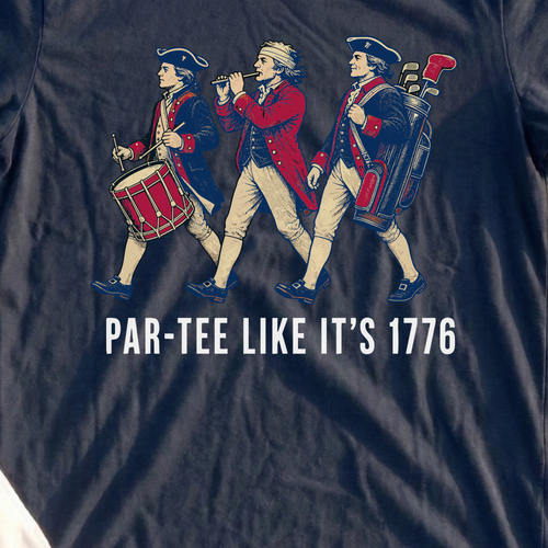 Par-Tee Like Its 1776 Tee, print close-up on Navy